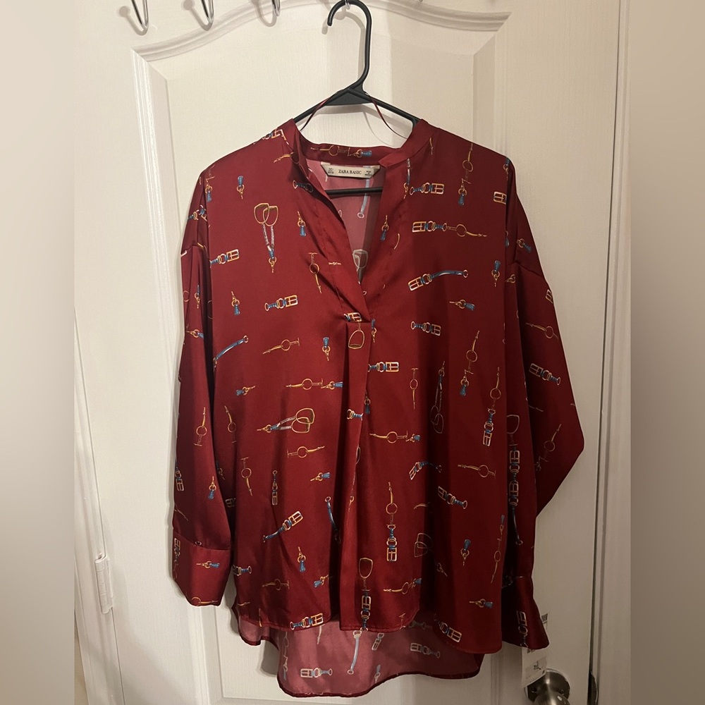 Zara Red Blouse with Chain Design